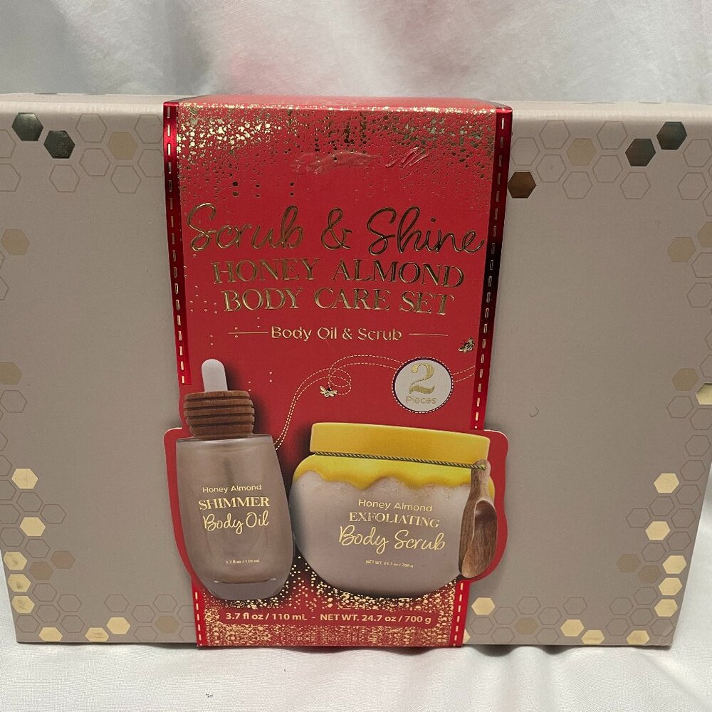 Scrub & Shine Honey Almond Body Care Set Body Oil and Scrub New in Box